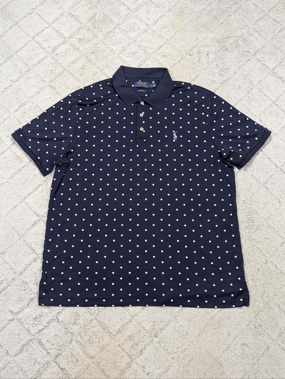 Polo Ralph Lauren Shirt Mens L Blue Navy Polka Dot Performance Classic